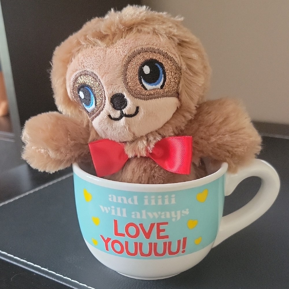 Charming Sloth Plush in Love Mug
